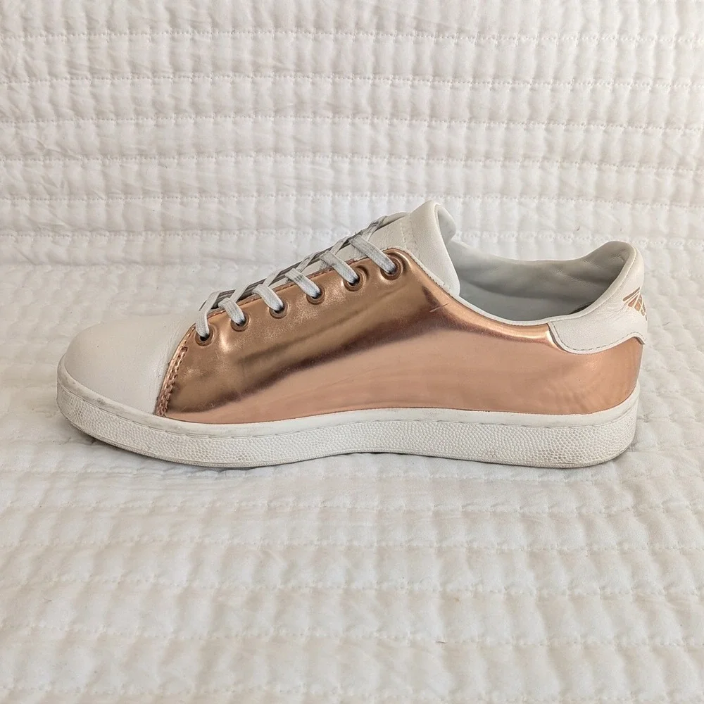 Emporio Armani Logo Print Lace Up Leather Casual Sneakers‎ Rose Gold White US 6